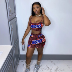 Letter Print Sling Vest And Shorts Sport 2 Piece Set TE-4677