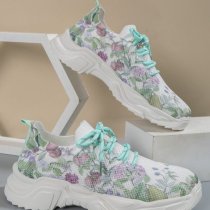 Flower Print Tie Up Fashion Flat Sneakers GYUX-5646