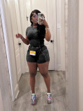 Short Sleeve Rib Solid Two Piece Short Set CH-24020