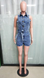 Sleeveless Skinny Waist Washed Denim Romper LX-6979