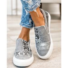 Snake Print Colorblocked Flat Canvas Shoes GYUX-6468