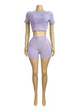 Short Sleeve Rib Solid Two Piece Short Set CH-24020
