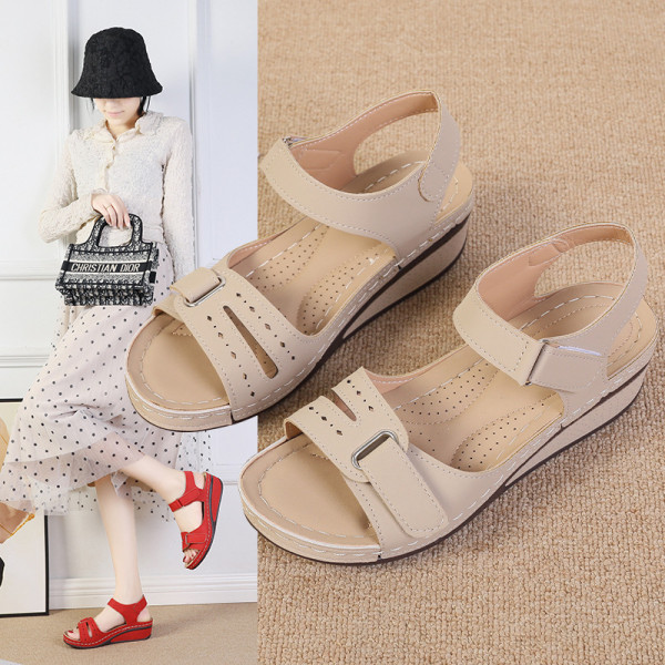 Slope Heel Velcro One Line Strap Sandals GYUX-31214