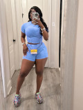 Short Sleeve Rib Solid Two Piece Short Set CH-24020