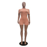 Solid Color Casual Short Sleeve Slim Romper TR-1308