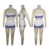 Letter Print Sling Vest And Shorts Sport 2 Piece Set TE-4677