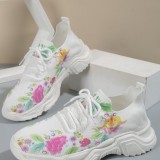 Flower Print Tie Up Fashion Flat Sneakers GYUX-5646