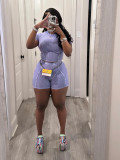 Short Sleeve Rib Solid Two Piece Short Set CH-24020