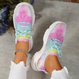 Flower Print Tie Up Fashion Flat Sneakers GYUX-5646