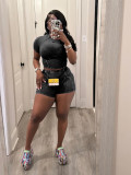 Short Sleeve Rib Solid Two Piece Short Set CH-24020