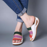 Colorblocked Hollow Out Slope Heel One Slippers GYUX-45566