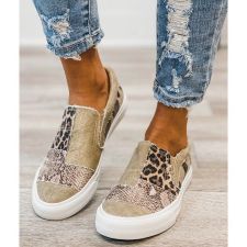 Snake Print Colorblocked Flat Canvas Shoes GYUX-6468