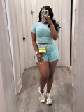 Short Sleeve Rib Solid Two Piece Short Set CH-24020