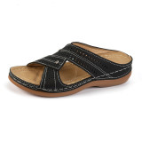 Cross Strap Hollow Out Slope Heel Slippers GYUX-F22