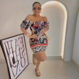 Printed Backless Lantern Sleeve Mini Dress NY-10777