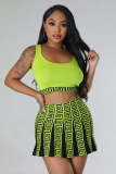 Print Sleeveless Tank Tops And Skirt Sweater 2 Piece Set OSM-4458