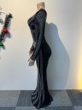 Long Sleeve Hot Drill Micro Flare Maxi Dress NY-3168