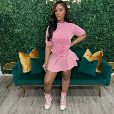 Long Sleeve Loose T Shirt Pleated Skirt Two Piece Set GDIM-2410