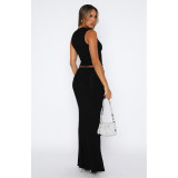 Solid Color Sleeveless Half Body Skirt Two Piece Set ASL-6712