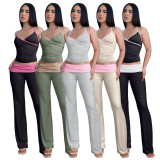 V Neck Halter Bandage Pleated Pants Two Piece Set ASL-6711
