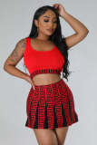 Print Sleeveless Tank Tops And Skirt Sweater 2 Piece Set OSM-4458