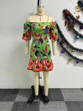 Printed Backless Lantern Sleeve Mini Dress NY-10777