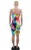 Sexy Print Sleeveless Sling Midi Dress XHXF-404