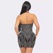 Hot Drill Halter Backless Mini Dress NY-3180