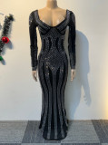 Long Sleeve Hot Drill Micro Flare Maxi Dress NY-3168