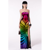 Sexy Backless Printed Tube Tops Split Maxi Dress ASL-6722