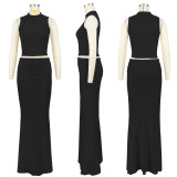 Solid Color Sleeveless Half Body Skirt Two Piece Set ASL-6712