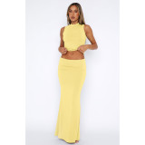 Solid Color Sleeveless Half Body Skirt Two Piece Set ASL-6712