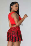 Print Sleeveless Tank Tops And Skirt Sweater 2 Piece Set OSM-4458