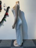 Hot Drill Pearl Patchwork Sleeveless Split Maxi Dress NY-3181