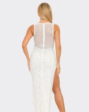 Hot Drill Pearl Patchwork Sleeveless Split Maxi Dress NY-3181