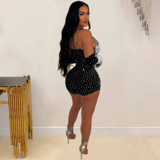 Solid Mesh Hot Drill See Through Romper BY-6902