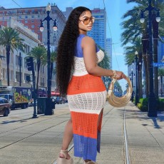 Color Block Sleeveless Split Beach Dress LA-3343