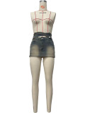 Denim Double Waistline Skirt OD-8680