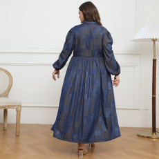 Plus Size Long Sleeve Lapel Neck Maxi Dress GDAM-218327