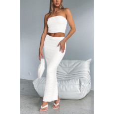 Bubble Wrinkle Wrap Split Skirt Two Piece Set ASL-6710
