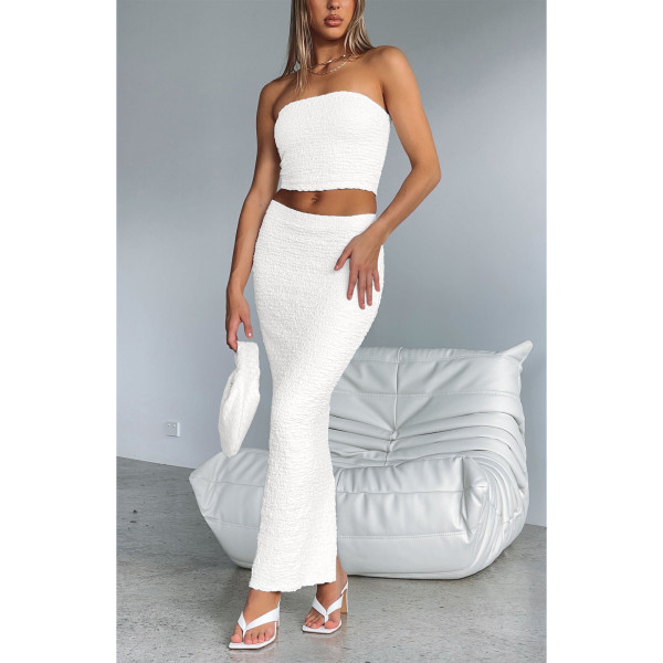Bubble Wrinkle Wrap Split Skirt Two Piece Set ASL-6710