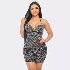 Hot Drill Halter Backless Mini Dress NY-3180
