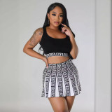 Print Sleeveless Tank Tops And Skirt Sweater 2 Piece Set OSM-4458