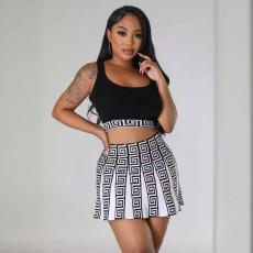 Print Sleeveless Tank Tops And Skirt Sweater 2 Piece Set OSM-4458