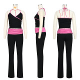 V Neck Halter Bandage Pleated Pants Two Piece Set ASL-6711