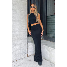 Solid Color Sleeveless Half Body Skirt Two Piece Set ASL-6712