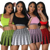 Print Sleeveless Tank Tops And Skirt Sweater 2 Piece Set OSM-4458