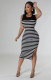 Sleeveless Stripe Print Split Midi Dress XHXF-405