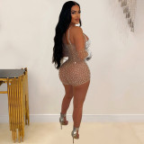 Solid Mesh Hot Drill See Through Romper BY-6902