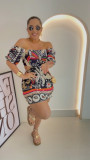 Printed Backless Lantern Sleeve Mini Dress NY-10777